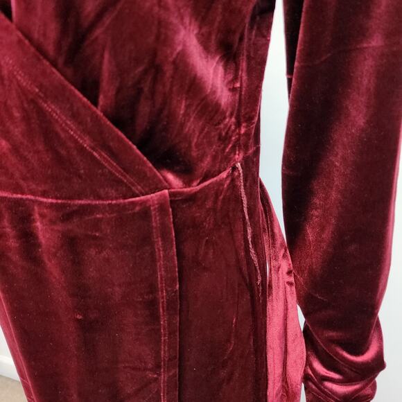 Velvet Faux Wrap Maxi Dress Size L Berry Red Dark Romantic Fairy Medieval Goth - Picture 8 of 15